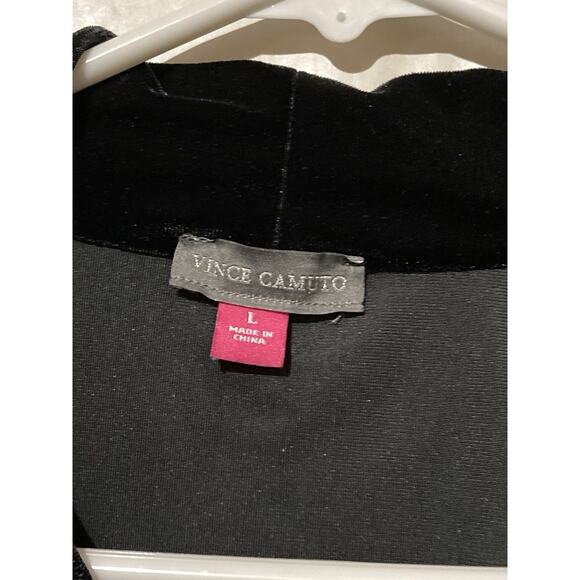 Vince Camuto Blouse Top Black Velour Size Large Side Rouching Holiday Velvet - Picture 2 of 5